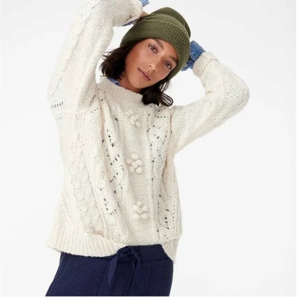 J Crew Cableknit Pointelle Sweater Popcorn Flower White Small